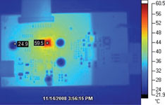 Figure 1. Measured thermal rise of Si3452 with four ports carrying 600 mA